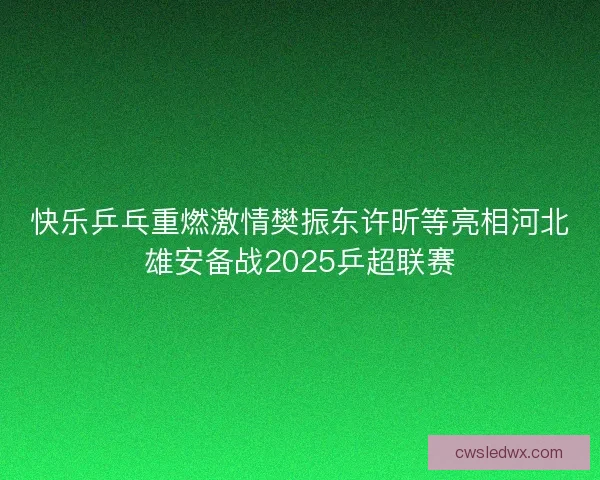 快乐乒乓重燃激情樊振东许昕等亮相河北雄安备战2025乒超联赛