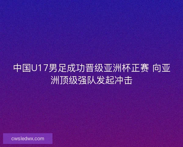中国U17男足成功晋级亚洲杯正赛 向亚洲顶级强队发起冲击